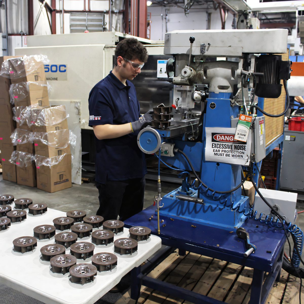 Drilling station for secondary operations on molded parts at Protoplast